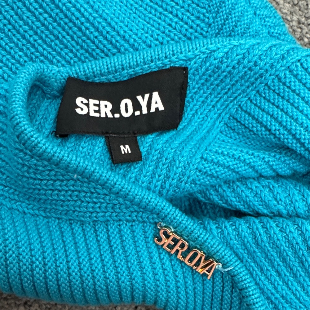 SER.O.YA Turquoise Blue Ribbed Mini Dress - Picture 3 of 3